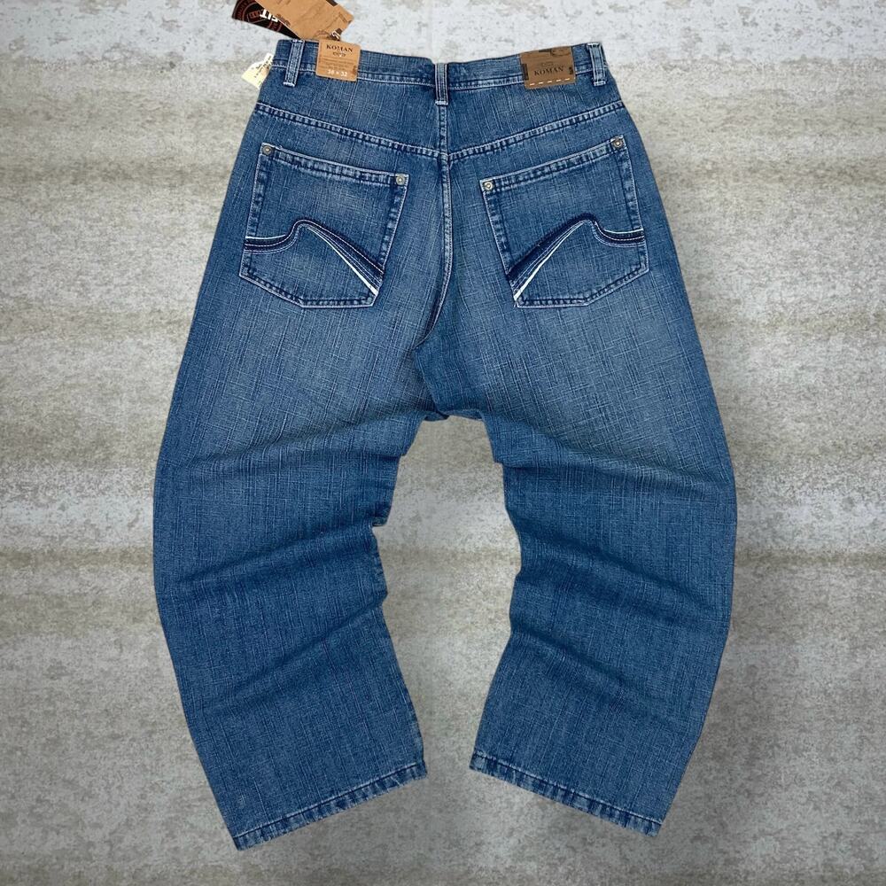Vintage Y2K Koman Skater Jeans 36x32 Baggy Wide Leg Dark Wash Denim Embroidered